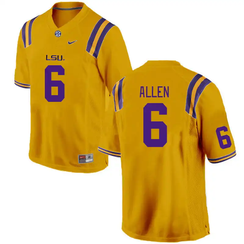 Men's LSU Tigers Jordan Allen #6 Gold NCAA Football Jersey